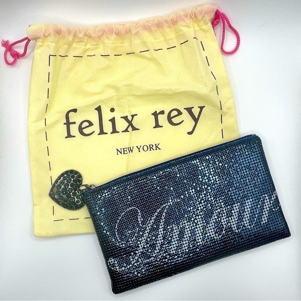 Felix Rey New York | Blue Mesh Metal Amour Clutch with Heart Charm